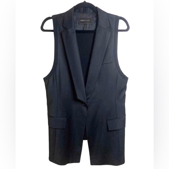BCBGMaxazria Black Tuxedo Vest Single Button Size XS Formal City Lined - Picture 1 of 12